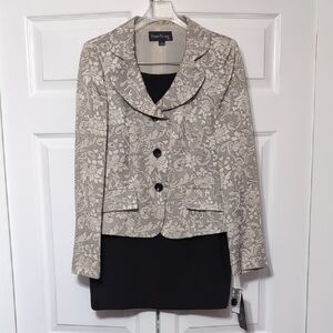 Evan Picone Cream and Black Paisley Blazer Jacket And Skirt